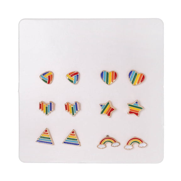 12 PCS Rainbow Ear Pins Studs Earrings Delicate Alloy Ear Studs Rainbow Color Ear Jewelry