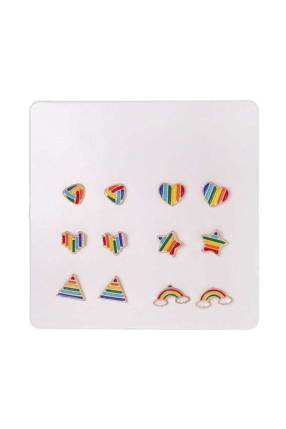 12 PCS Rainbow Ear Pins Studs Earrings Delicate Alloy Ear Studs Rainbow Color Ear Jewelry