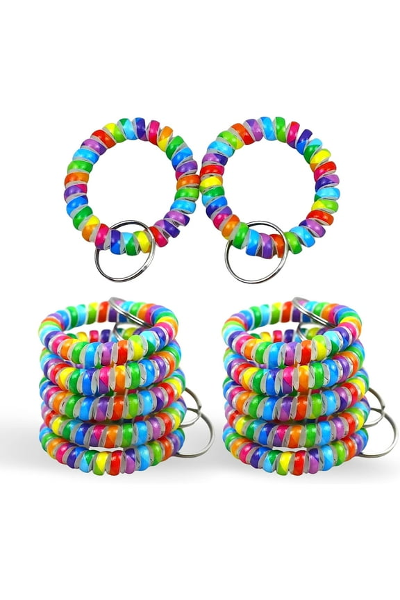 12 PCS Rainbow Wrist Keychain Wrist Key Holder Colorful Spring Spiral Coil Keychains for Woman Spiral Keychain Bracelet Soft Plastic Wrist Band