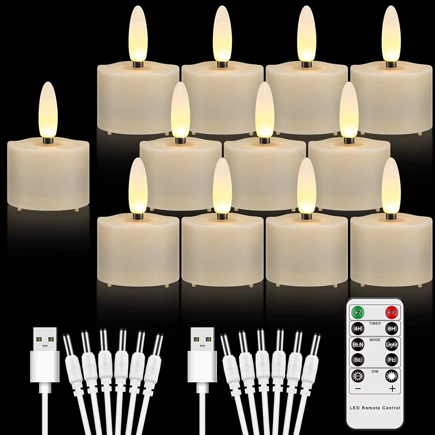 12 PCS Rechargeable Flameless Flickering Tealight Candles with Remote