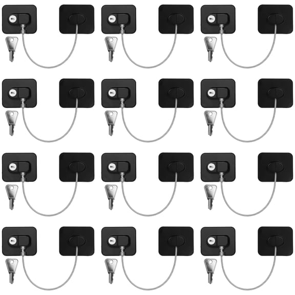 12 PCS Refrigerator Lock with 12 Keys, Adhesive Fridge Locks with Steel Wire, Safety Locks for Freezer, Cabinet, File Drawer, Closet, Kitchen Appliance, Furniture