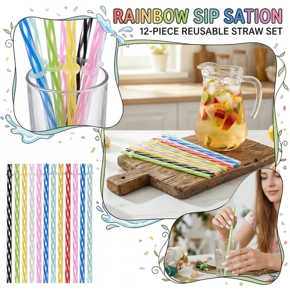 12 PCS Reusable Plastic Straws for Tumblers, Hard Plastic Drinking Straws with Stopper Rings, BPA-Free Colorful Smoothie Straws for Party Supplies, 9 Inch E