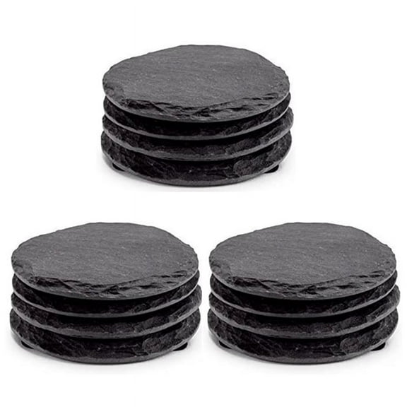 12 PCS Round Slate Black Coasters Handmade Coasters for Drinks, Beverages, Wine Glasses