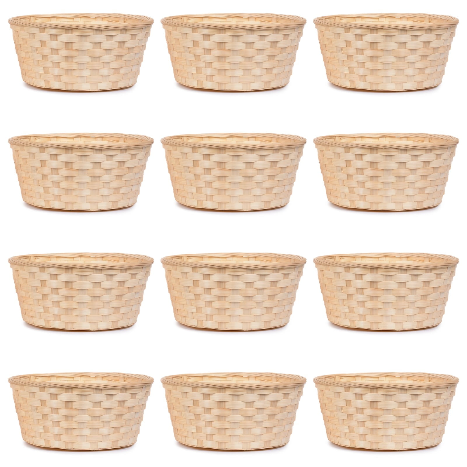 12 PCS Round Gift Baskets,Small Handwoven Baskets,Wood Bread and Fruit Baskets for Kitchen Storage,Serving Display,Restaurant Counter,Rustic Party Table Decoration