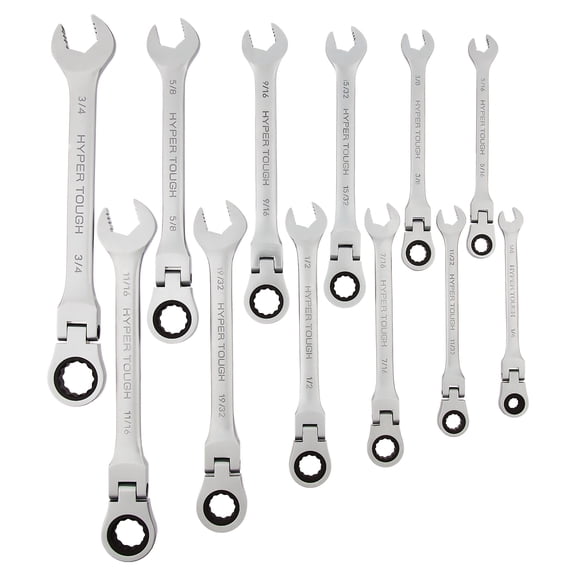 Hyper Tough Flex-Head Ratcheting Wrench Set, SAE, 12 Pieces