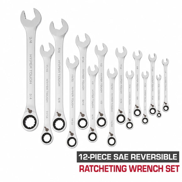 Hyper Tough Reversible Ratcheting Wrench Set, SAE, 12 Pieces
