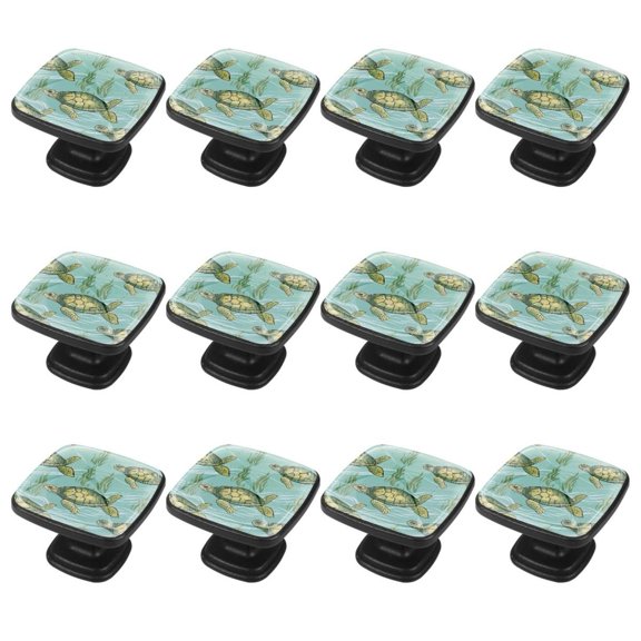 12 PCS Sea Turtle Drawer Knobs Square Cabinet Handles with Screws Furniture Decorative for Cupboard Furniture Door Closet Desk Dresser