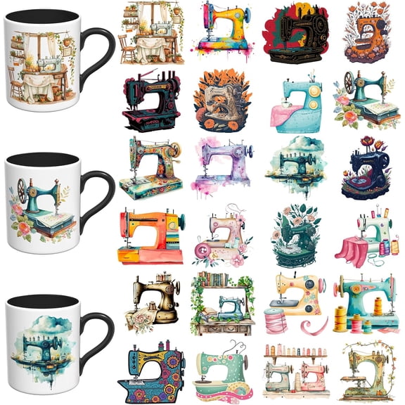 12 PCS Sewing Machine Style UV DTF Cup Wraps | UV DTF Cup Wrap, Suitable for Mugs, Glass, Computers, For DIY Creativity, High Viscosity