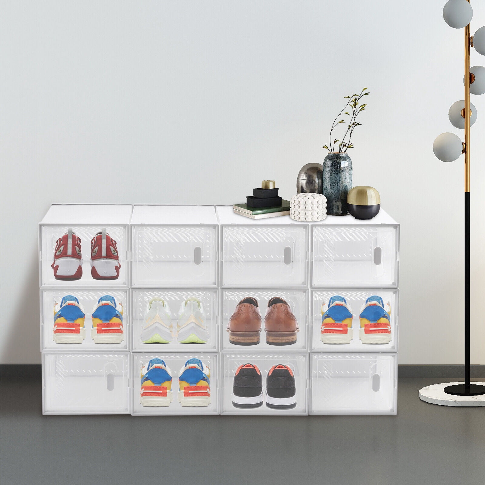 12 PCS Shoe Storage Box Sneaker Case Stackable Container Clear Home ...