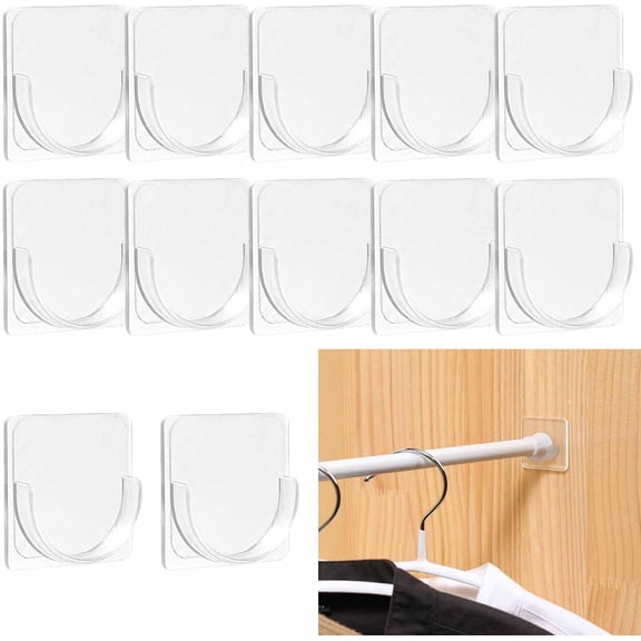 12 PCS Shower Rod Holder Tension Rod Holder Transparent No Drilling Curtain Rod Holders Clothes Drying Rod Holder Curtain Rod Bracket Hanging Rod Bottom Bracket for Shower Curtain Rod Nail Free (12)