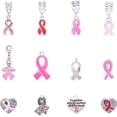 thumbnail image 1 of 12 PCS Silver Plated Breast Cancer Awareness Pink Ribbon Dangle Charm European Style Beads Charm DIY, 1 of 6