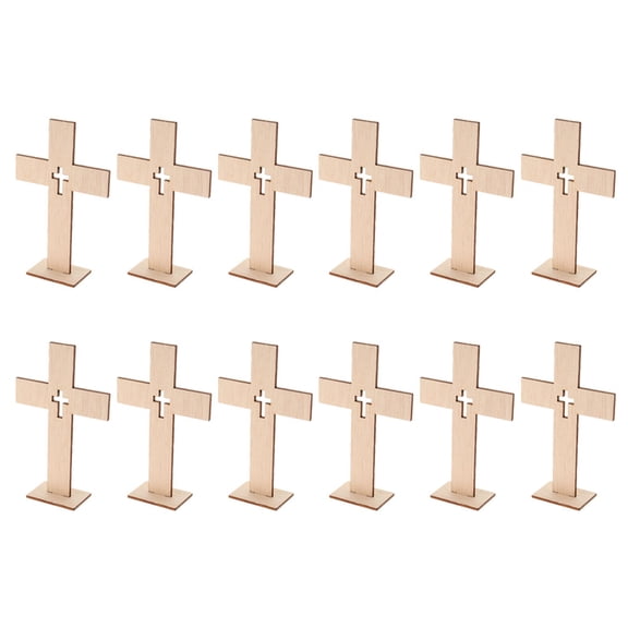 12 PCS Small Display Stand Large Unfinished Wooden Crosses Beige