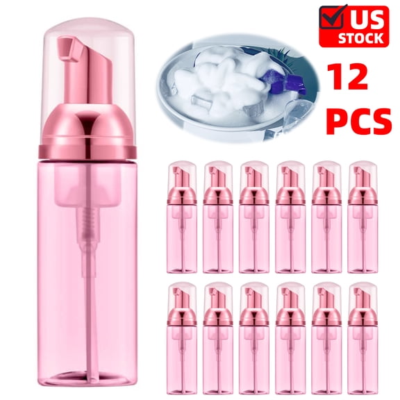 12 PCS Soap Foam Bottle (2 oz), Empty Travel Foaming Lash Shampoo for Cleanser, Dispenser ,Rose Red