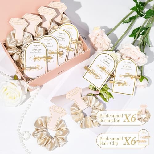 12 PCS Soft Silk Satin Hair Accessories - Scrunchies, Hair Clips for Bridal Shower Gifts, Wedding Favors for Women