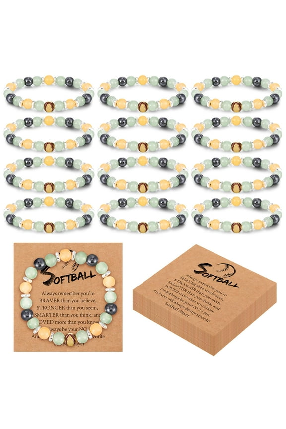 12 PCS Softball Team Bracelets Set, Inspiring Team Party Gifts for Players, Coaches and Fans