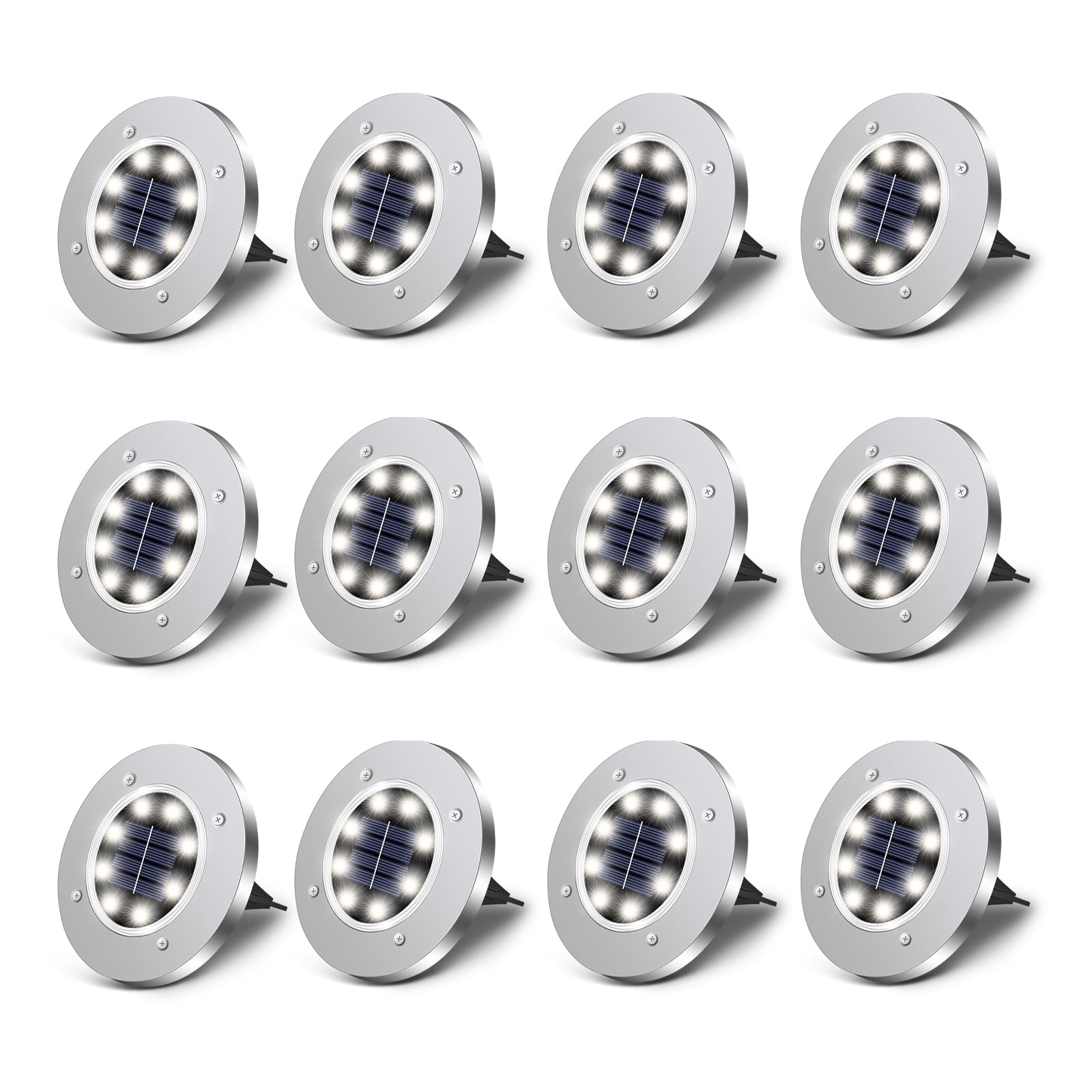 12 PCS Solar Ground Lights - Outdoor Waterproof LED Path Lights, White Light for Courtyards & Lawns