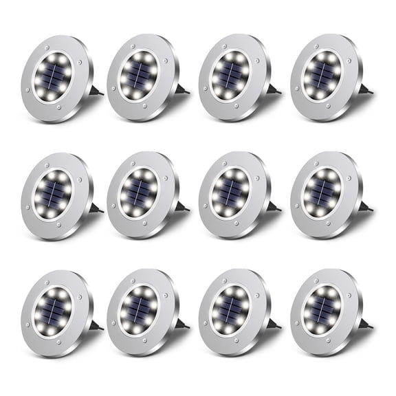 12 PCS Solar Ground Lights - Outdoor Waterproof LED Path Lights, White Light for Courtyards & Lawns