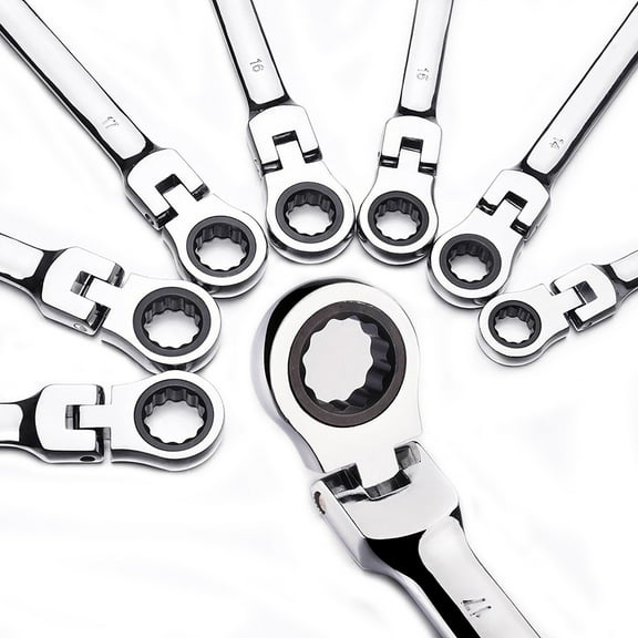 "12 PCS Spanner Tool Set, 8-19mm Metric 180 Degree Pivoting Flex Head, Double Ended Ratcheting Wrench Combination High Precision 12-Point Box End & 72 Teeth Ratchet Mechanism Spanner"