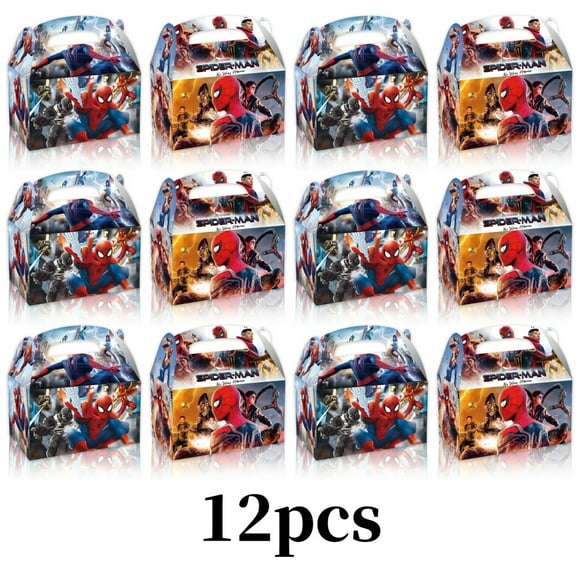12 PCS Spider-Man Cartoon Anime Party Kraft Paper Goodie Boxes Small Gift Boxes for Spider-Man Themed Birthday Supplies & Decor