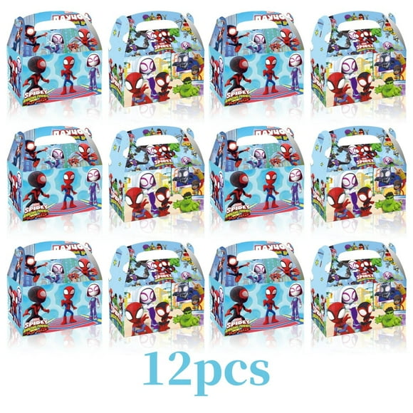 12 PCS Spider-Man Cartoon Anime Party Kraft Paper Goodie Boxes Small Gift Boxes for Spider-Man Themed Birthday Supplies & Decor