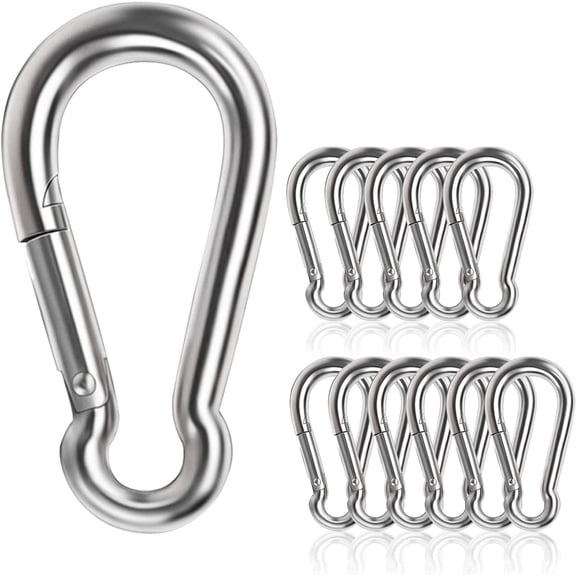 12 PCS Spring Snap Hook, 304 Stainless Steel Carabiner Clip Metal Clip Anti-Rust Durable
