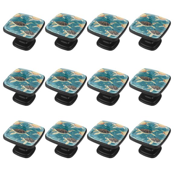 12 PCS Square Cabinet Knobs Sea Turtle Drawer Handles Pull with Screws for Home, Office, Kitchen, Bathroom Cabinet, Dresser and Cupboard