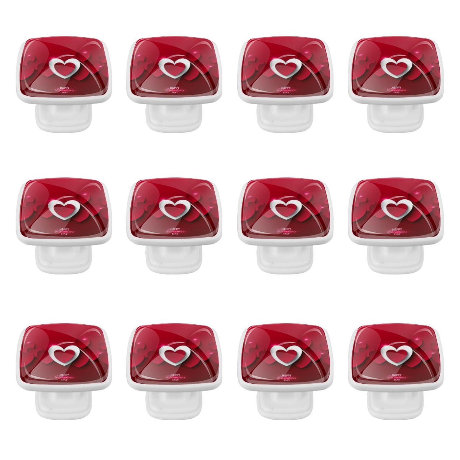 12 PCS Square Drawer Pulls with Screws Happy Valentine’s Day Red Pink …