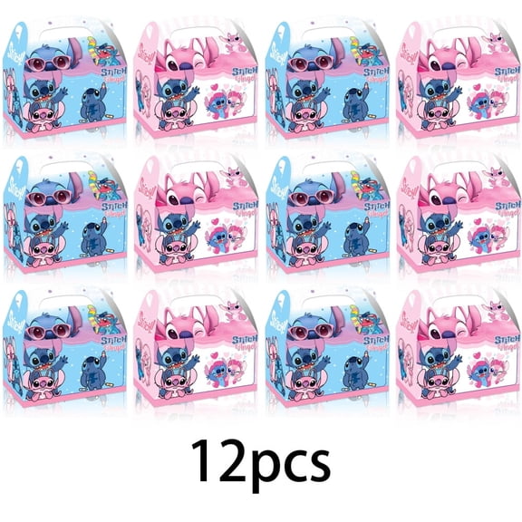 12 PCS Anime Cartoon Party Kraft Paper Goodie Boxes  Small Gift Boxes for Lilo Themed Birthday Supplies & Decorations