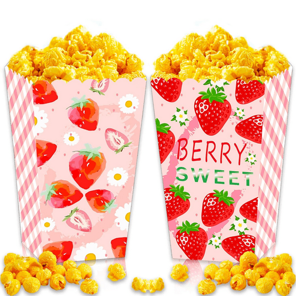 12 PCS Strawberry Party Favor Popcorn Boxes Summer Strawberry Boxes Goodies Boxes Treat Box for Berry One Strawberry Birthday Baby Shower Decor Supplies
