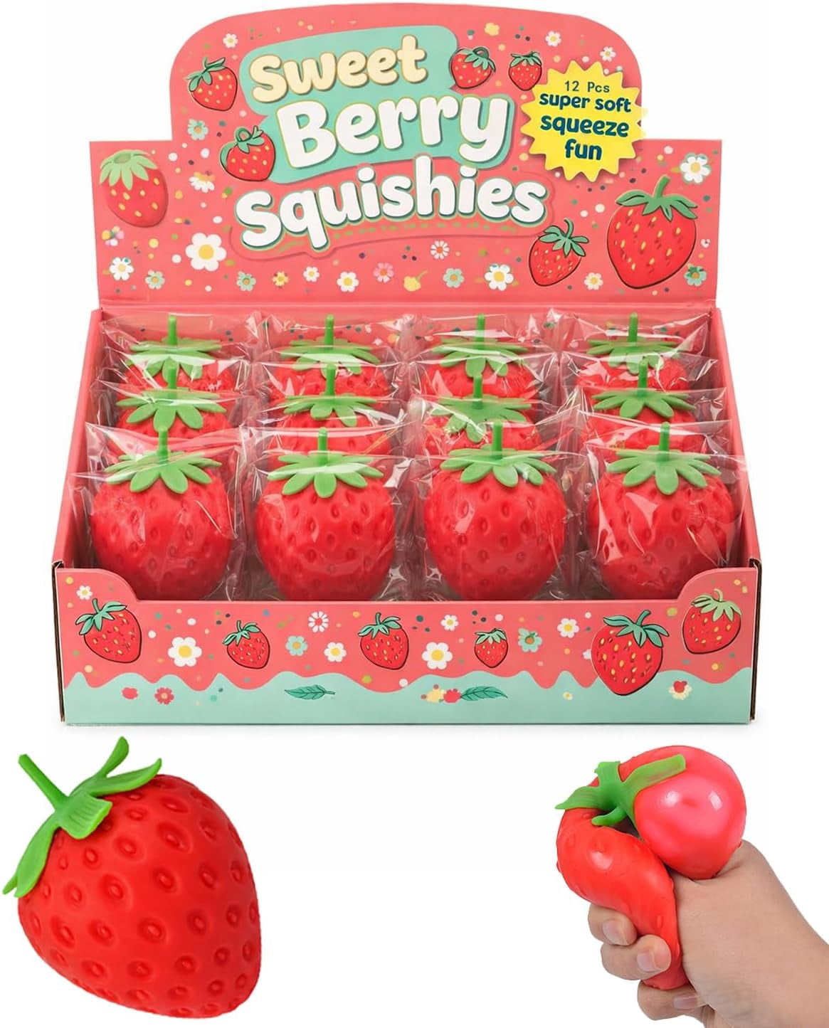 12 PCS Strawberry Squish Toys, Fruit Taba Squish Toys, Stress