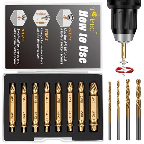 12 PCS Stripped Screw Extractor Set, Christmas Stocking Stuffers Gift for Men, Easy Out Screw Extractor Set and Drill Bits for Remove Stripped, Rusty, Broken Head Nuts & Bolts$$Tools & Hardware Other