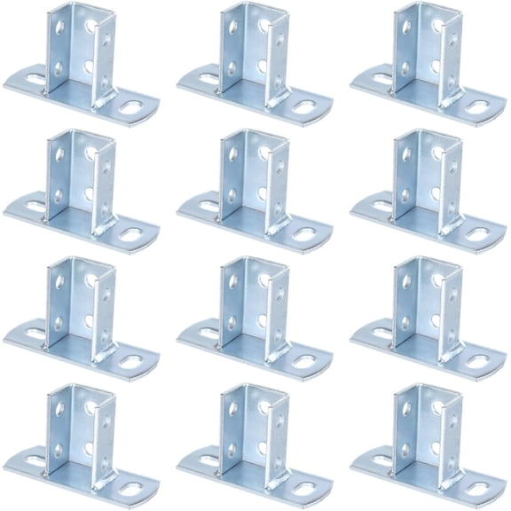 12 PCS Strut Post Bases, 2 Slotted Holes U Post Base for 1-5/8 Inches Square Single Channel, Heavy Duty Galvanized Carbon Steel Wall Ground Floor Mounting System, Universal Shelf Bracket Pile Base
