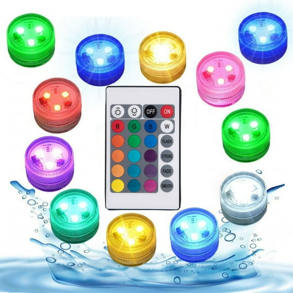 12 PCS Submersible LED Lights with Remote, Small Underwater Tea Lights Candles Waterproof 1.18" Rgb Multicolor Flameless Accent Lights Battery Operated Vase Pool Pond Lantern Decoration Lighting