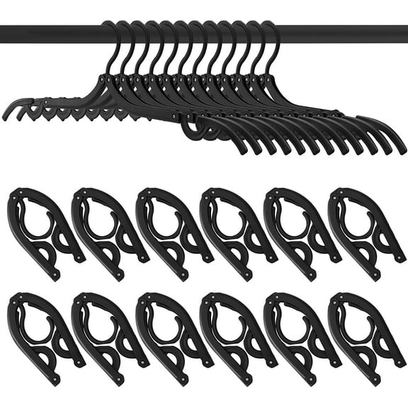 12 PCS Travel Hangers,Portable Folding Clothes Hangers,Black Foldable Hangers Lightweight Travel Accessories,Non-Slip Folding Hangers for Clothes,Foldable Clothes Drying Rack for Travel and Home