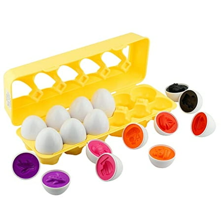 12 PCS Vehicle Car Egg Matching Toy with Holder – STEM Easter Eggs,Educational Shape & Color Puzzle,Plastic Easter Eggs,Easter Basket Stuffers,Easter Gifts for Kids & Toddlers