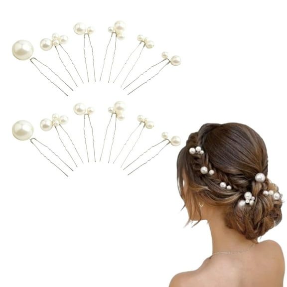 12 PCS Vintage U-Pin Set - Sparkle Pearl Hairpins for Brides, Mother of The Bride, Prom & Party (Silver)