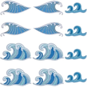 12 PCS Wave Embroidered Patches Blue Sea Wave Embroidery Patches Applique Retro Cute Decration Iron on Patch Wave Applique Repair Patch for DIY Clothes Dress Jackets Hats Jeans