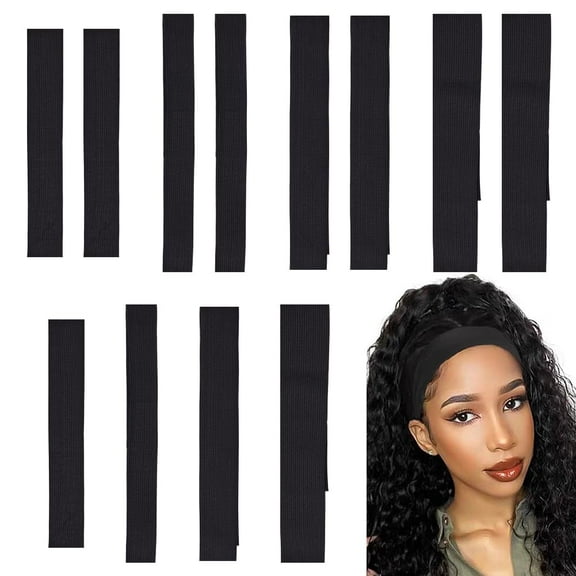 12 PCS Wig Edge Elastic Band Black Adjustable Wig Band Wig Lace Melting Band with Magic Tape No Slip Edge Grip Band