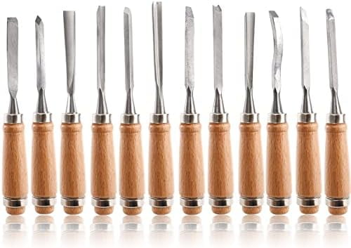 12 PCS Wood Carving Tools, Gouges Woodworking Chisels, Full Size Wood ...