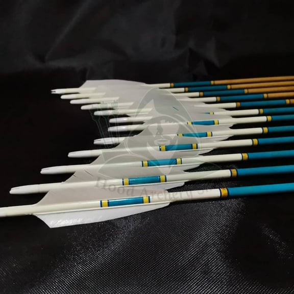 12 PCS Wooden Archery Arrow For Recurve Longbow Bow Medieval Traditional Ottoman Hunting Shoot with White Turkey Feather Christmas Gift