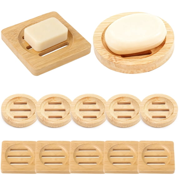 12 Pack Natural Wood Soap Dishes with Drainage Slots – Waterproof Lacquered Soap Holder for Bathroom, Shower & Kitchen, Non-Slip Base, Multipurpose for Soap Bars, Sponges & Shampoo Bars