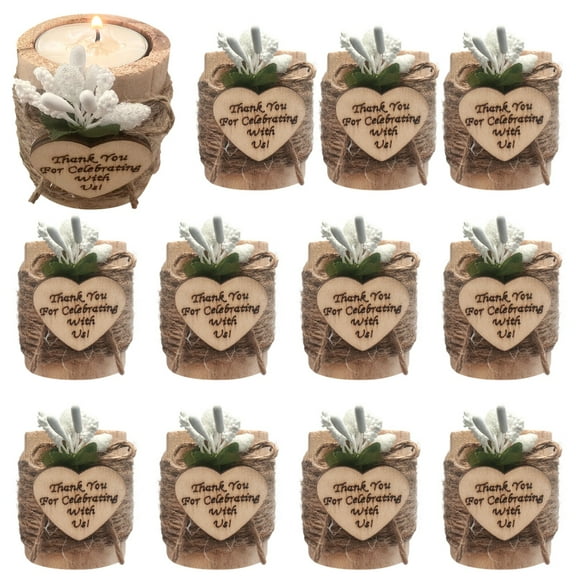 12 PCS Wooden Tealight Candle Holders, Rustic Tealight Candle Stand, Tealight Holder Wedding Favors for Guests, Party Candle Favors for Bridal Shower, Anniversary, Celebration Tables