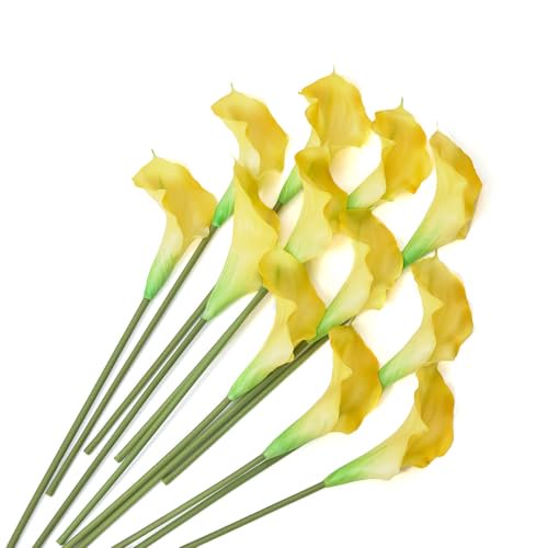 12 PCS Yellow Calla Lily Artificial Flowers,14.6" Faux Calla Lilies Flower Real Touch Silicone Fake Lilies Flowers for Home Decor,DIY Wedding Centerpieces, Indoor Floral Arrangements