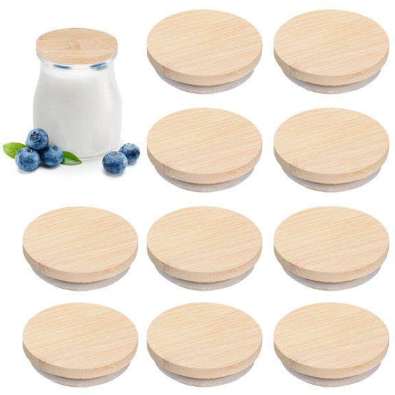 12 PCS Yogurt Jar Lids, 2.6 Inches Bamboo Jar Lids for Yogurt Jars, Food Fruit Candy Can Lids with Silicone Sealing Rings, Yogurt Jar Lids With DIY Function