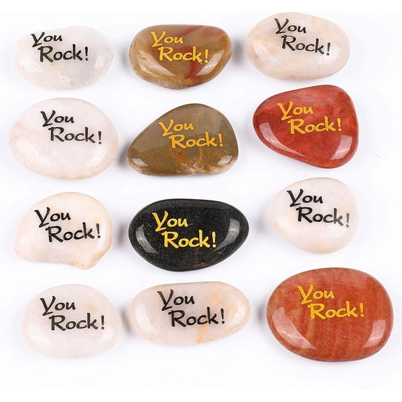 12 PCS You Rock! You Rock Gifts You are Amazing Engraved Inspirational Stones Pocket Stone River Rock Word Stone Appreciation Gratitude Stones Wholesale Bulk (Pack of 12, You Rock!)