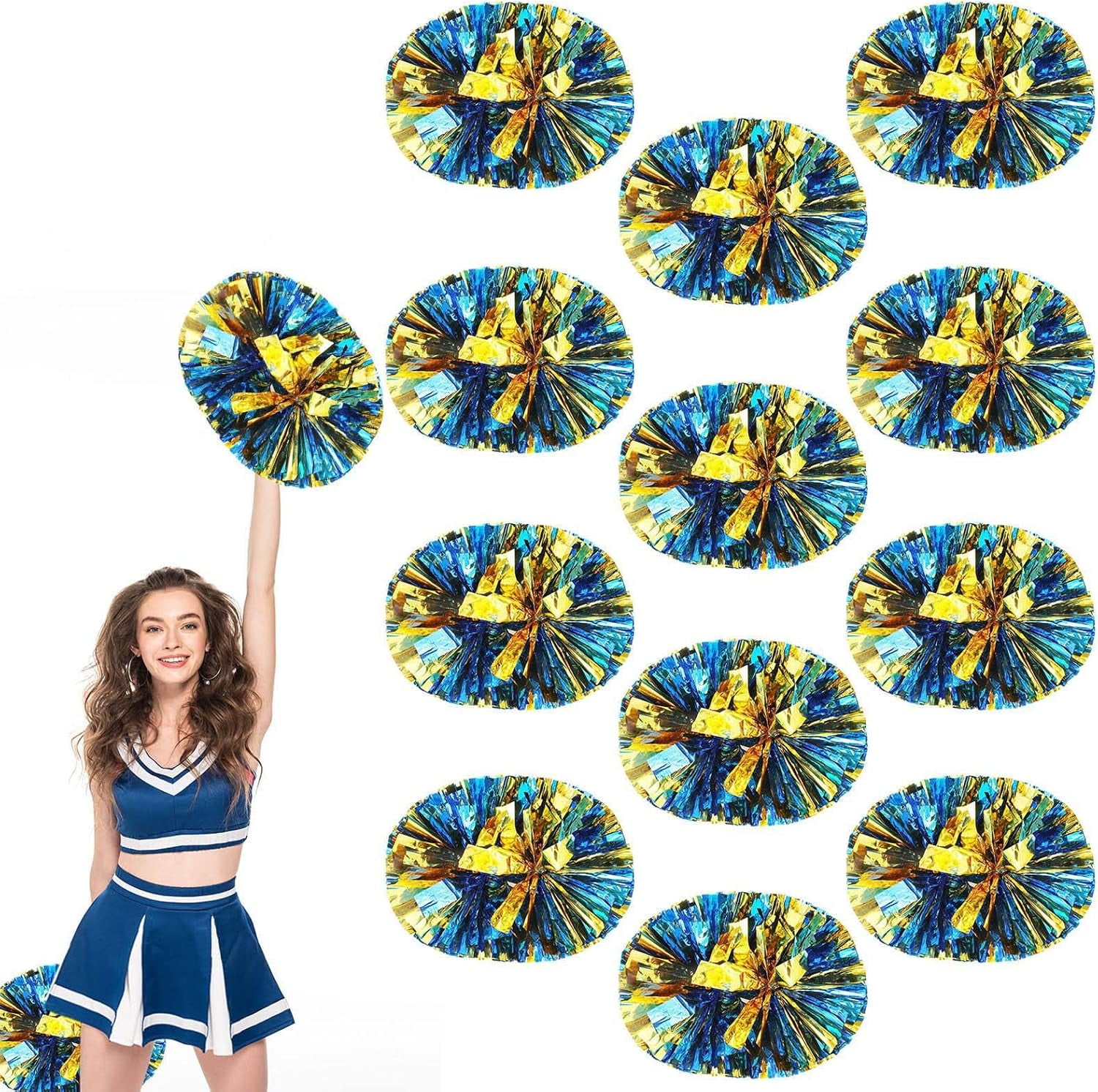 12 PCS pom poms Cheer, 13.8inch Sports Dance for Sports Team Spirit Cheering with Handle
