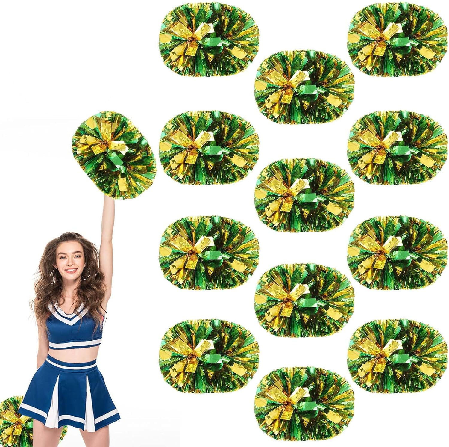 12 PCS pom poms Cheer, 13.8inch Sports Dance for Sports Team Spirit Cheering with Handle