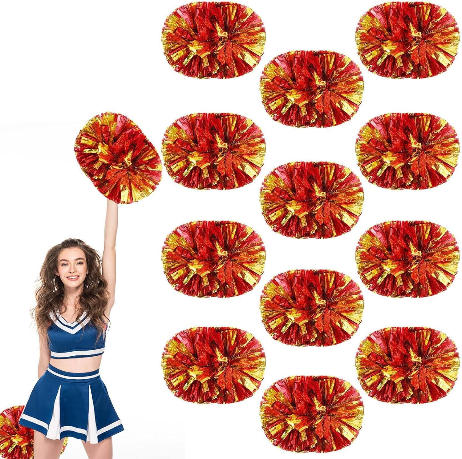 12 PCS pom poms Cheer, 13.8inch Sports Dance for Sports Team Spirit Cheering with Handle