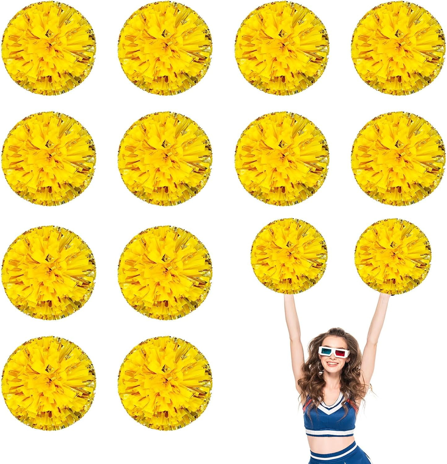 12 PCS pom poms Cheerleading,13.8inch Sports Team Spirits Cheering Squad Dance Training with Finger Rings