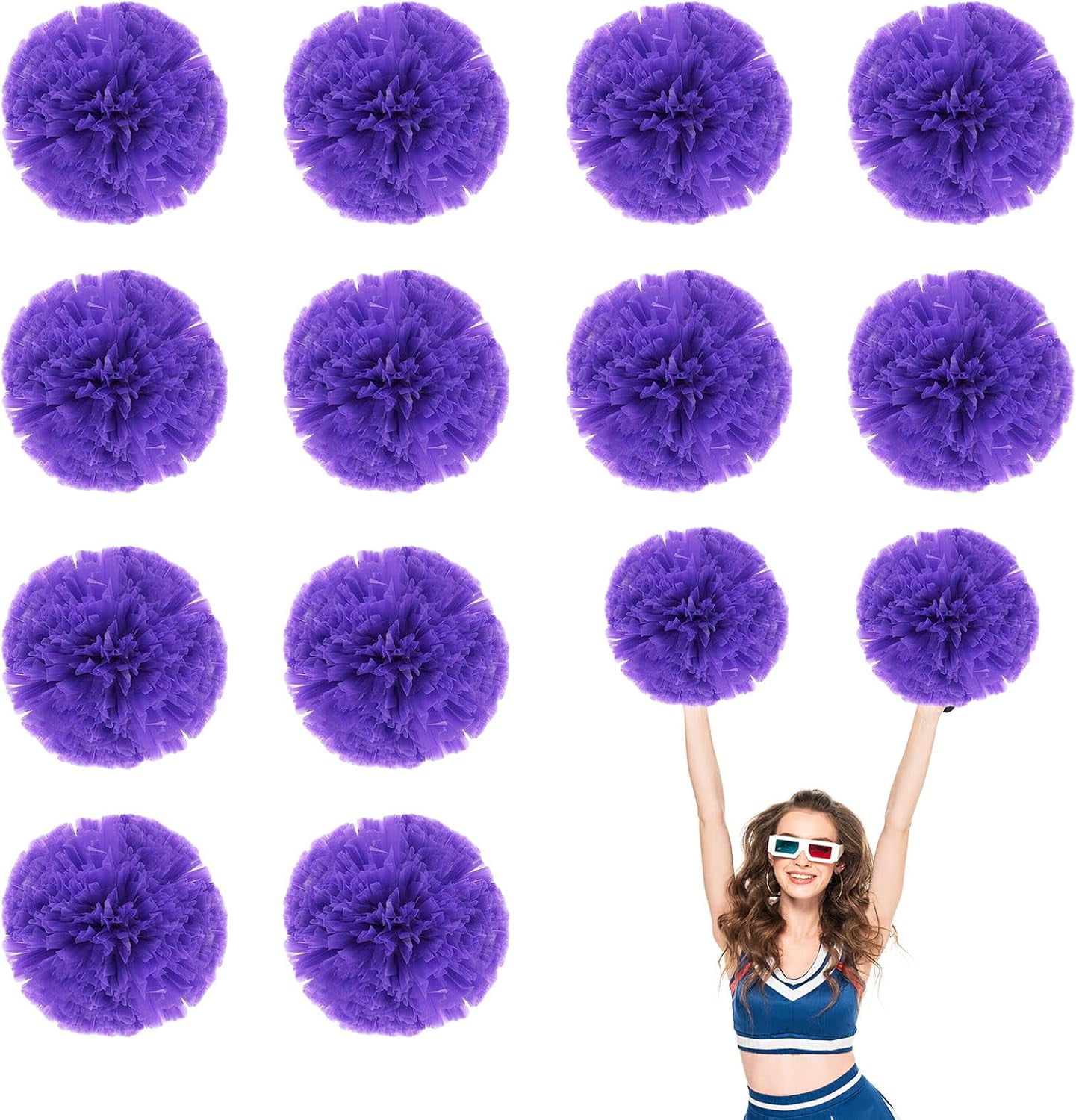 12 PCS pom poms Cheerleading,13.8inch Sports Team Spirits Cheering Squad Dance Training with Finger Rings